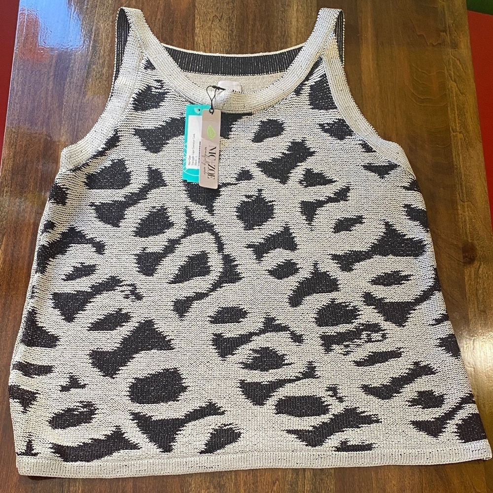 NIC+ZOE Textured Knit Tank Black Cream Minimalist Capsule Summer Top Large